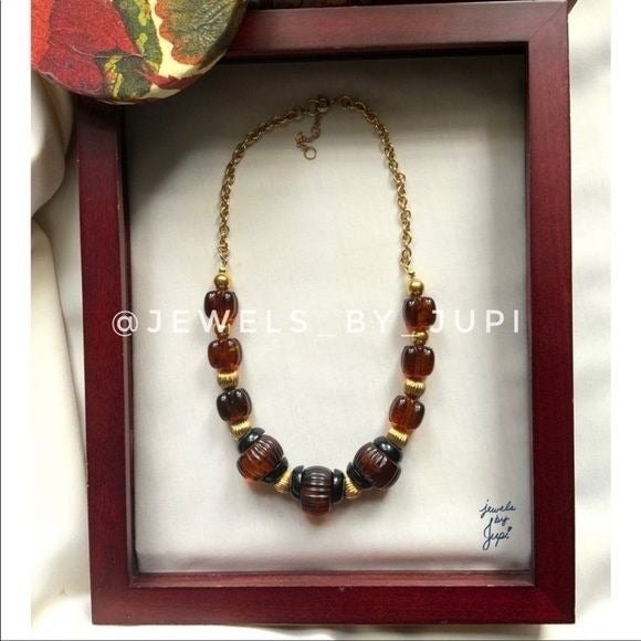 Tortoise Print Ridged Plexiglass Beaded Chain Necklace Handmade Upcycled Jewelry - Picture 1 of 2